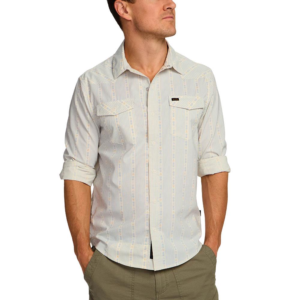 Howler Brothers Free Range Fleece Pullover Men's in Mosquero Stripe Off White